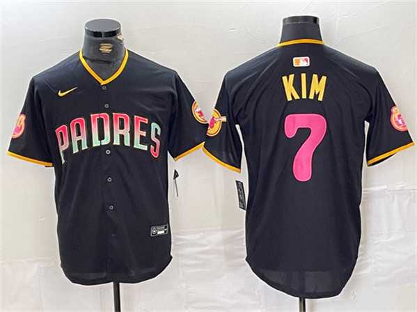 Men%27s San Diego Padres #7 Ha-Seong Kim Black Cool Base Stitched Baseball Jersey